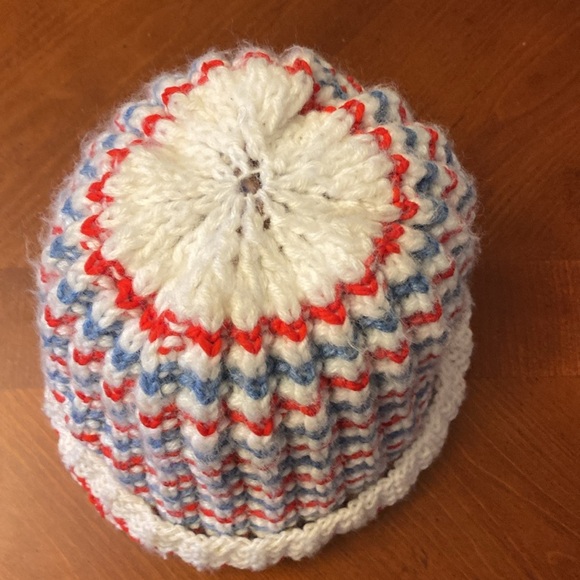 Vintage Hand Knit MenToque Red White Blue Men’s - Picture 2 of 4